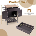 Black / White / Brown Rolling Kitchen Island Cart with Drawer & Cabinet, 1-Person