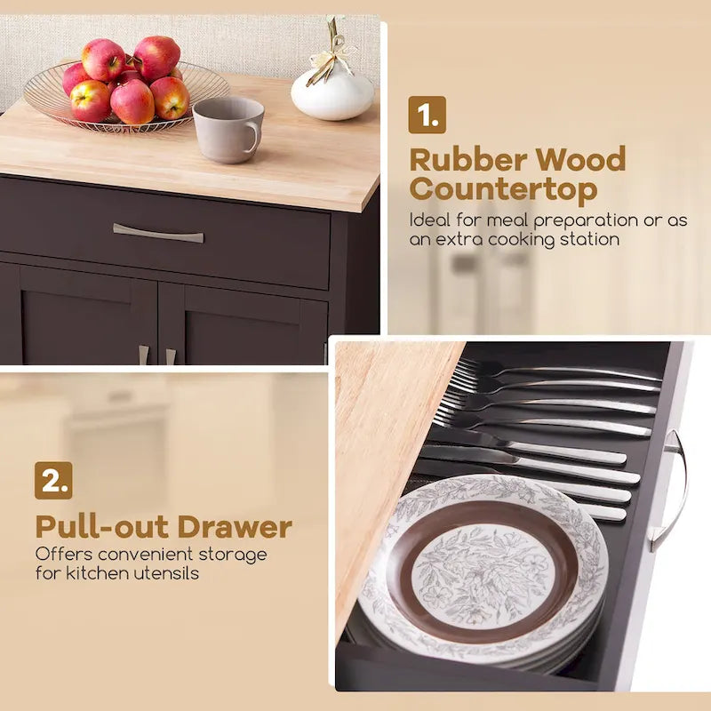 Black / White / Brown Rolling Kitchen Island Cart with Drawer & Cabinet, 1-Person