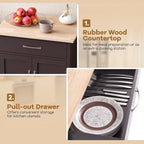 Black / White / Brown Rolling Kitchen Island Cart with Drawer & Cabinet, 1-Person