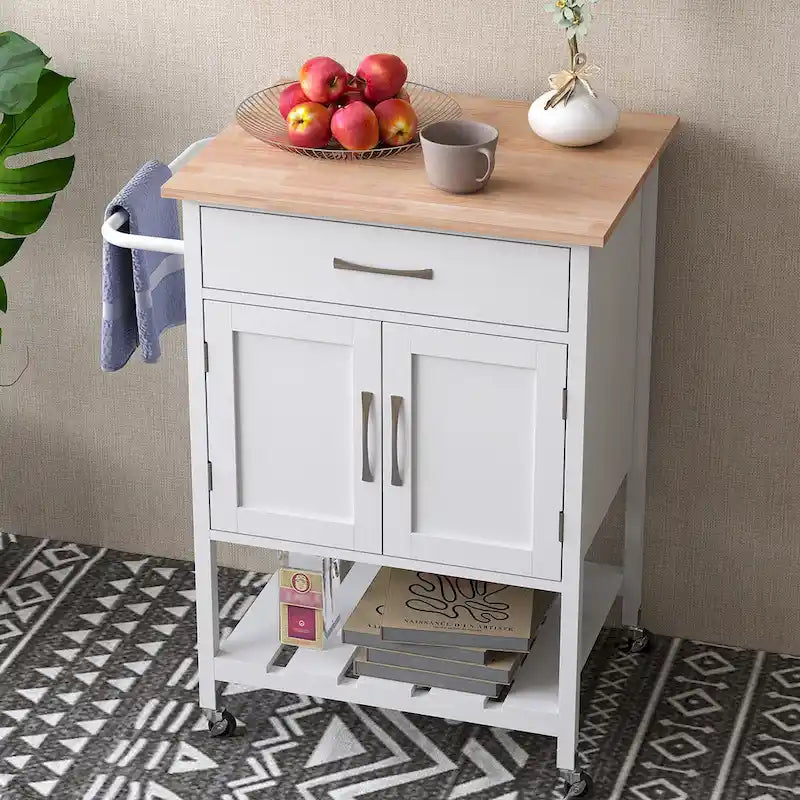 Black / White / Brown Rolling Kitchen Island Cart with Drawer & Cabinet, 1-Person