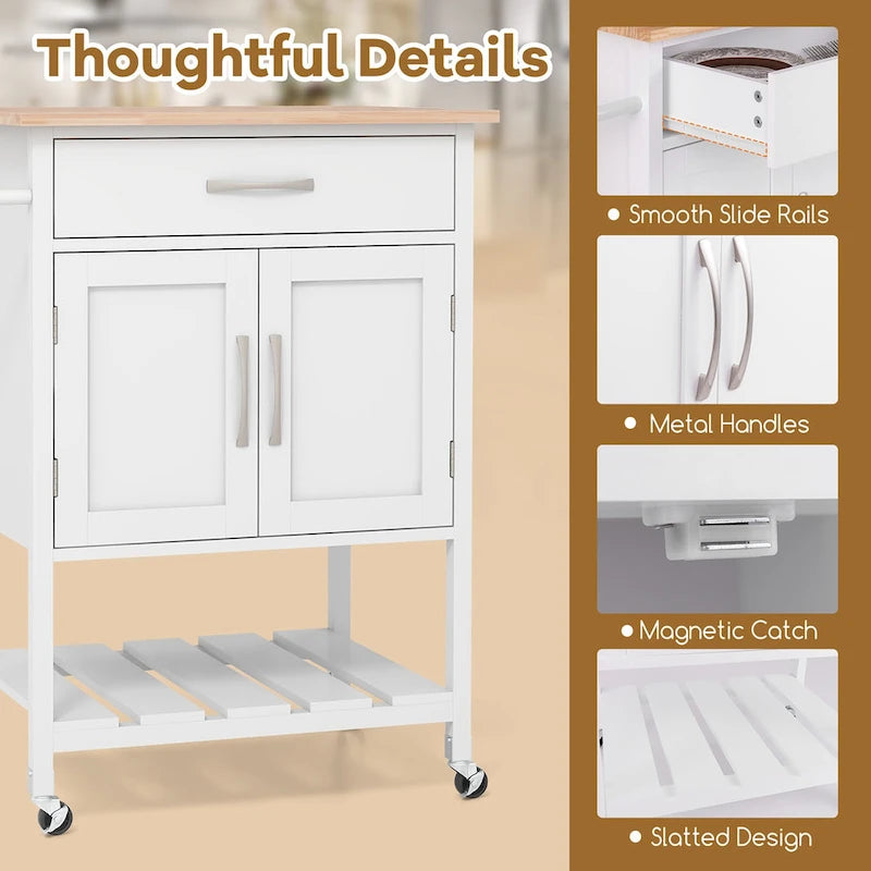 Black / White / Brown Rolling Kitchen Island Cart with Drawer & Cabinet, 1-Person