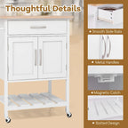 Black / White / Brown Rolling Kitchen Island Cart with Drawer & Cabinet, 1-Person