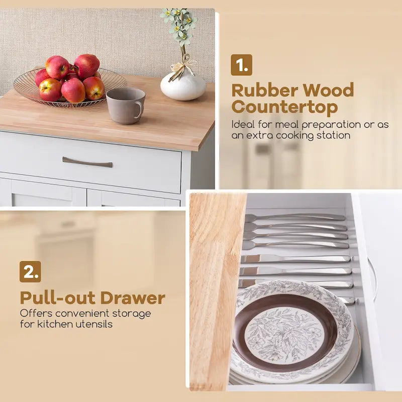 Black / White / Brown Rolling Kitchen Island Cart with Drawer & Cabinet, 1-Person