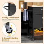 Black / White / Brown Rolling Kitchen Island Cart with Drawer & Cabinet, 1-Person