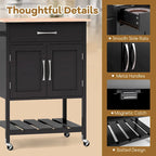 Black / White / Brown Rolling Kitchen Island Cart with Drawer & Cabinet, 1-Person