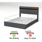 Black Storage Bed Frame with LED Headboard & Charging Station, Full/Queen, 1-Person