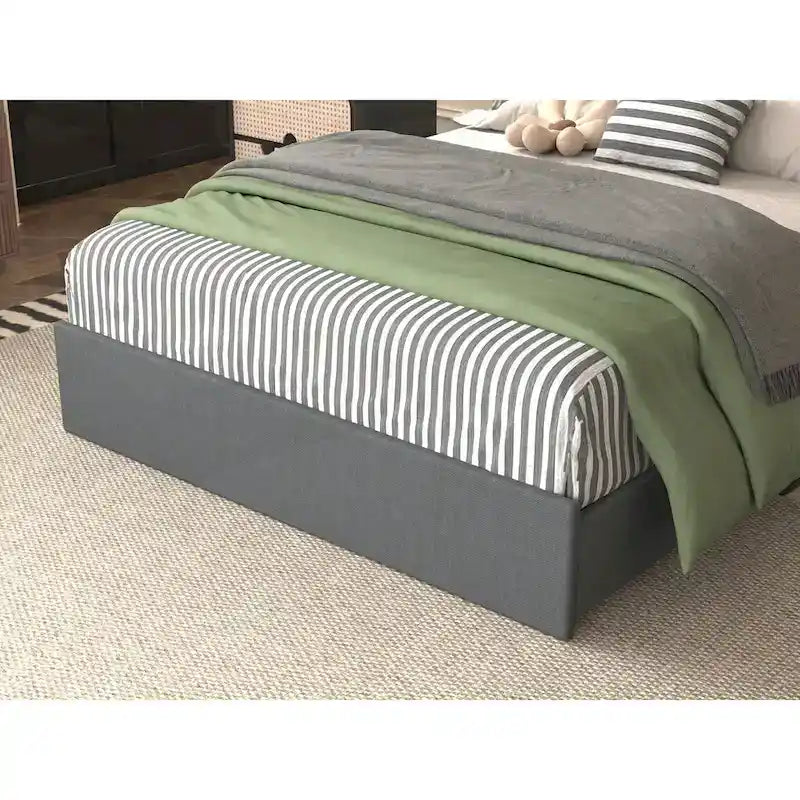 Black Storage Bed Frame with LED Headboard & Charging Station, Full/Queen, 1-Person