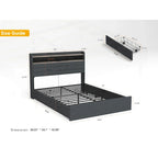 Black Storage Bed Frame with LED Headboard & Charging Station, Full/Queen, 1-Person