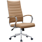 High-Back Ribbed PU Leather Swivel Office Chair, Tan / White / Black / Brown / Grey, 1-Person