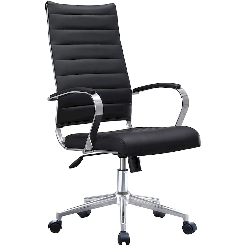 High-Back Ribbed PU Leather Swivel Office Chair, Tan / White / Black / Brown / Grey, 1-Person