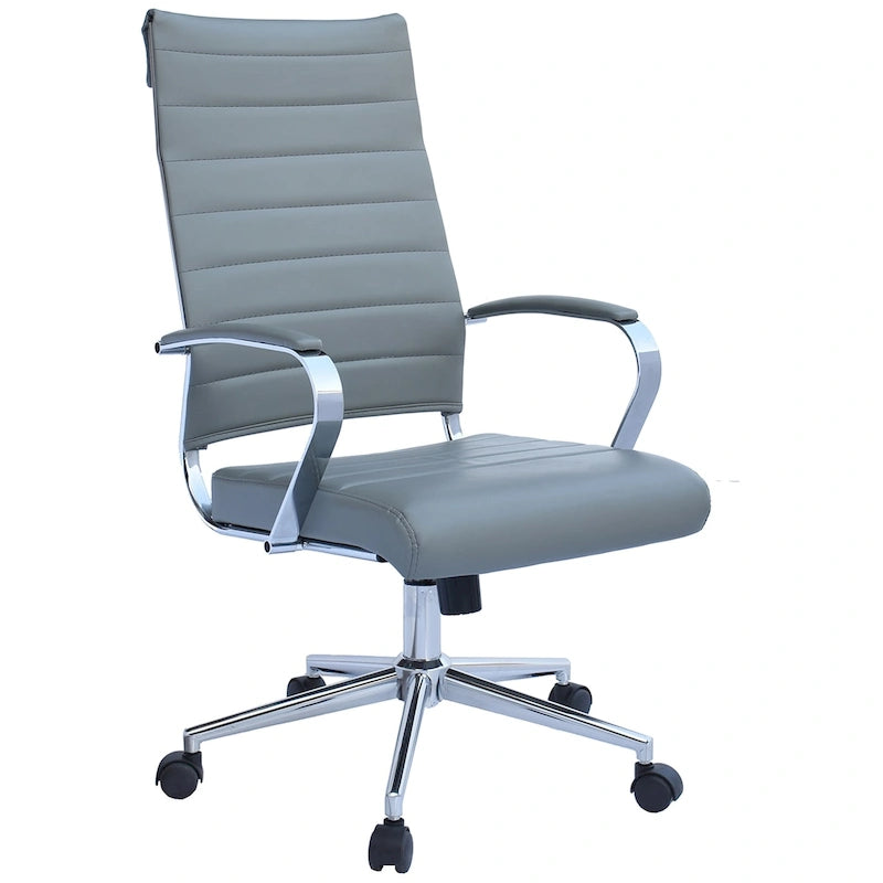 High-Back Ribbed PU Leather Swivel Office Chair, Tan / White / Black / Brown / Grey, 1-Person