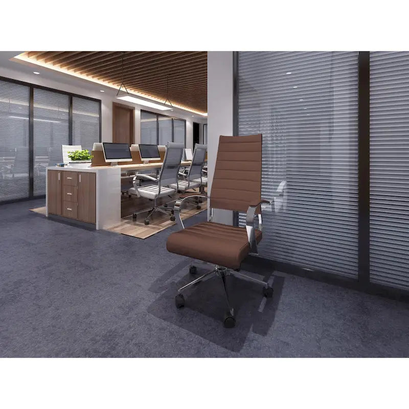 High-Back Ribbed PU Leather Swivel Office Chair, Tan / White / Black / Brown / Grey, 1-Person