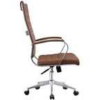 High-Back Ribbed PU Leather Swivel Office Chair, Tan / White / Black / Brown / Grey, 1-Person