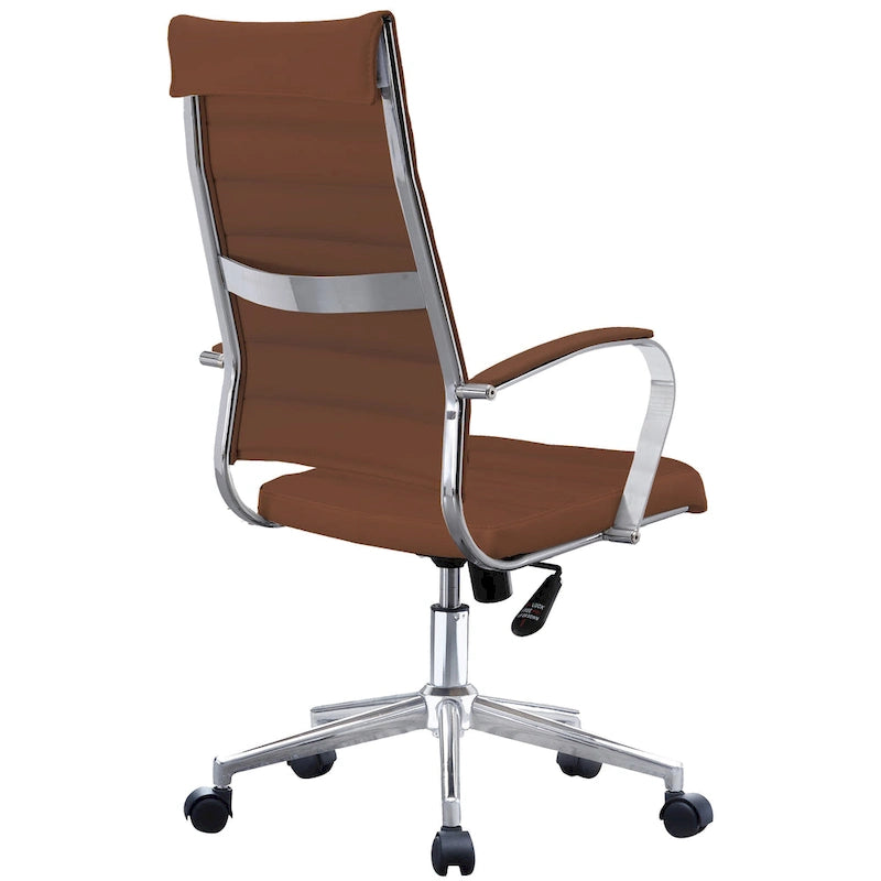 High-Back Ribbed PU Leather Swivel Office Chair, Tan / White / Black / Brown / Grey, 1-Person
