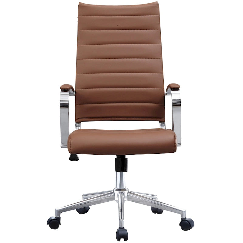 High-Back Ribbed PU Leather Swivel Office Chair, Tan / White / Black / Brown / Grey, 1-Person