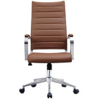 High-Back Ribbed PU Leather Swivel Office Chair, Tan / White / Black / Brown / Grey, 1-Person