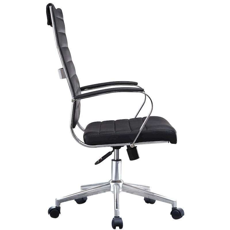 High-Back Ribbed PU Leather Swivel Office Chair, Tan / White / Black / Brown / Grey, 1-Person