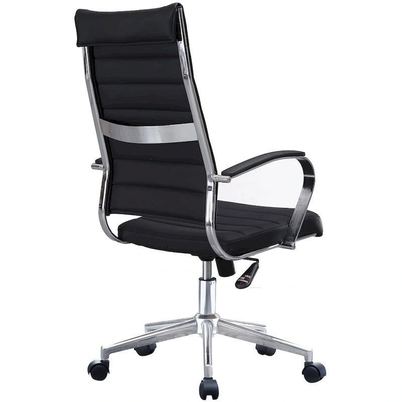 High-Back Ribbed PU Leather Swivel Office Chair, Tan / White / Black / Brown / Grey, 1-Person