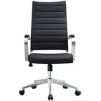 High-Back Ribbed PU Leather Swivel Office Chair, Tan / White / Black / Brown / Grey, 1-Person