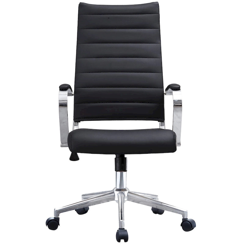High-Back Ribbed PU Leather Swivel Office Chair, Tan / White / Black / Brown / Grey, 1-Person