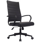 High-Back Ribbed PU Leather Swivel Office Chair, Tan / White / Black / Brown / Grey, 1-Person