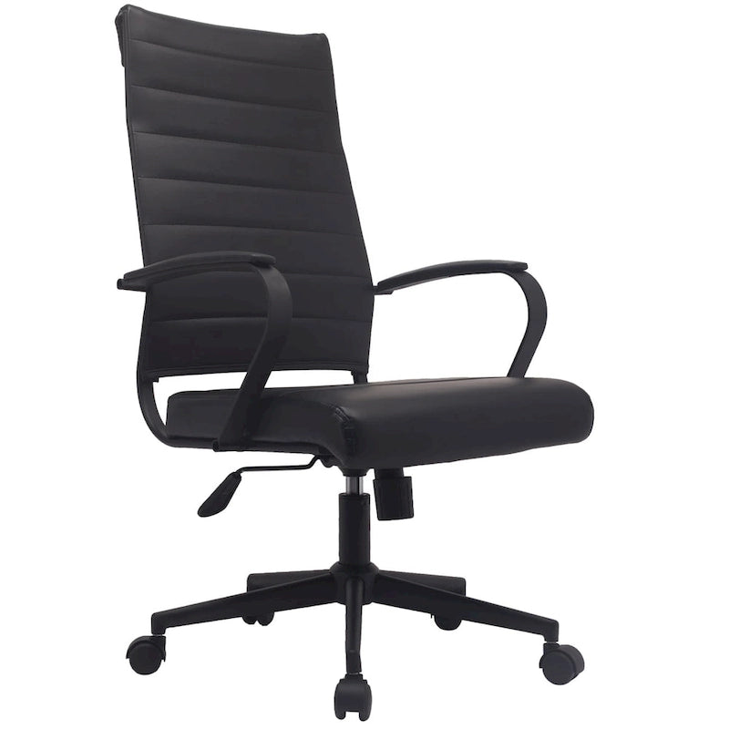 High-Back Ribbed PU Leather Swivel Office Chair, Tan / White / Black / Brown / Grey, 1-Person