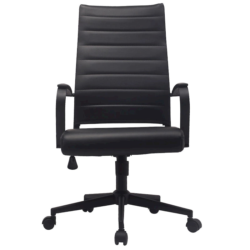 High-Back Ribbed PU Leather Swivel Office Chair, Tan / White / Black / Brown / Grey, 1-Person