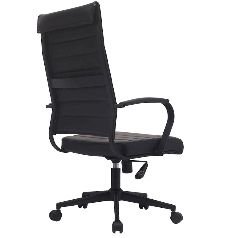 High-Back Ribbed PU Leather Swivel Office Chair, Tan / White / Black / Brown / Grey, 1-Person