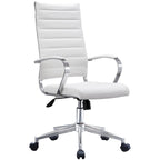 High-Back Ribbed PU Leather Swivel Office Chair, Tan / White / Black / Brown / Grey, 1-Person
