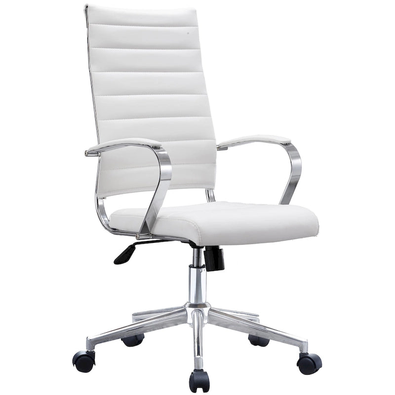 High-Back Ribbed PU Leather Swivel Office Chair, Tan / White / Black / Brown / Grey, 1-Person