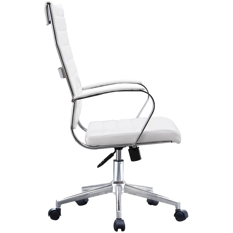 High-Back Ribbed PU Leather Swivel Office Chair, Tan / White / Black / Brown / Grey, 1-Person
