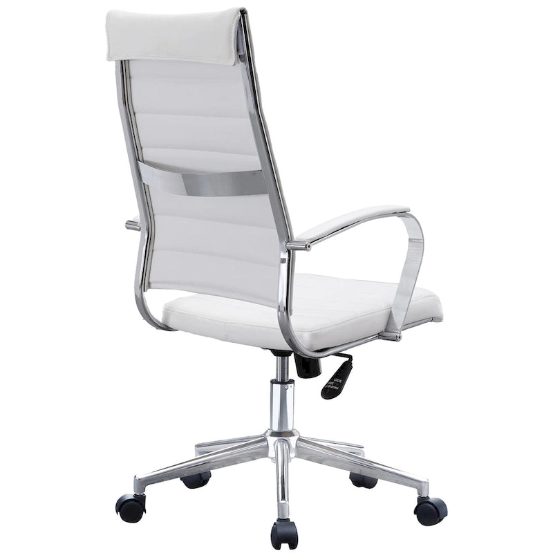 High-Back Ribbed PU Leather Swivel Office Chair, Tan / White / Black / Brown / Grey, 1-Person