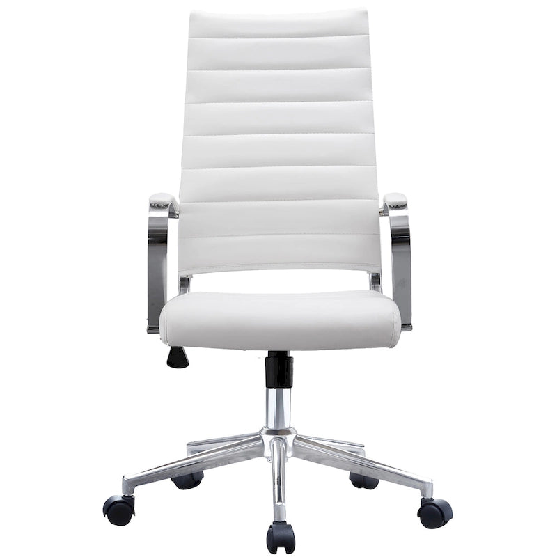 High-Back Ribbed PU Leather Swivel Office Chair, Tan / White / Black / Brown / Grey, 1-Person