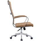 High-Back Ribbed PU Leather Swivel Office Chair, Tan / White / Black / Brown / Grey, 1-Person
