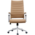 High-Back Ribbed PU Leather Swivel Office Chair, Tan / White / Black / Brown / Grey, 1-Person
