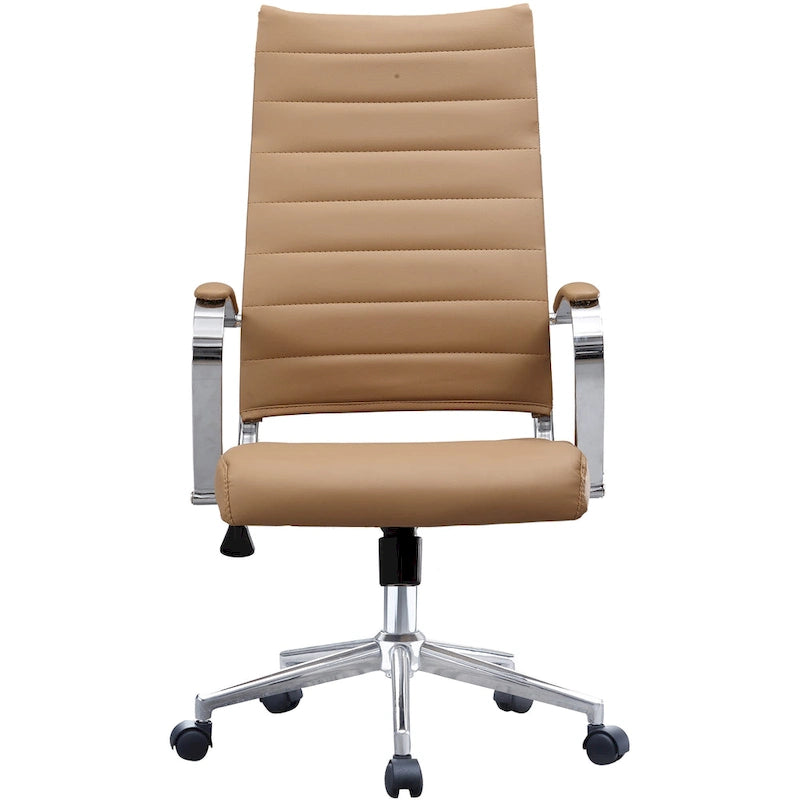 High-Back Ribbed PU Leather Swivel Office Chair, Tan / White / Black / Brown / Grey, 1-Person