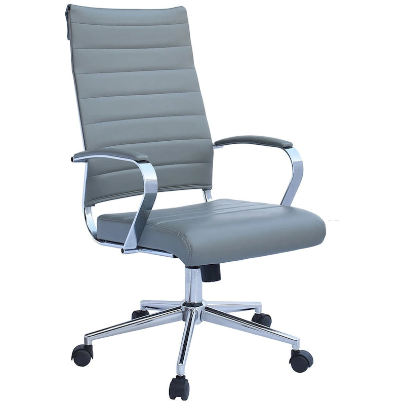 High-Back Ribbed PU Leather Swivel Office Chair, Tan / White / Black / Brown / Grey, 1-Person