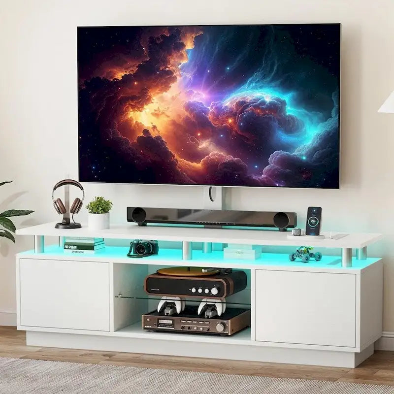 LED TV Stand with Adjustable Mount for 75  TVs Power Outlets - 73 inches