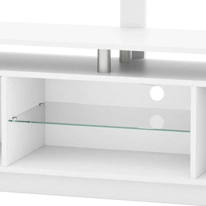White Modern TV Stand with LED Lights & Power Outlets, 73 Inches, 1-Person Setup