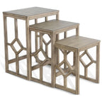 Pebble Brown 3-Piece Nesting Side Table Set, Geometric Diamond, Rustic Distressed