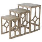 Pebble Brown 3-Piece Nesting Side Table Set, Geometric Diamond, Rustic Distressed