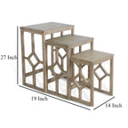 Pebble Brown 3-Piece Nesting Side Table Set, Geometric Diamond, Rustic Distressed