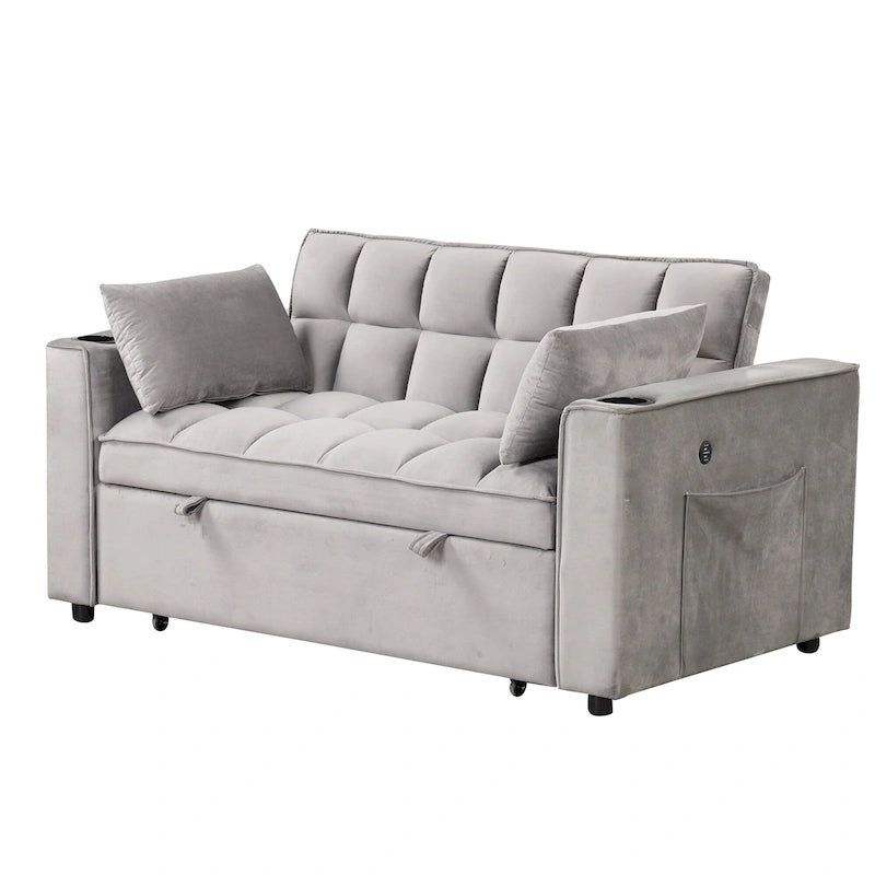 58" Convertible Sofa Bed with Cup Holder & USB Port – Milk White / Pink / Grey / Black – Seats 1