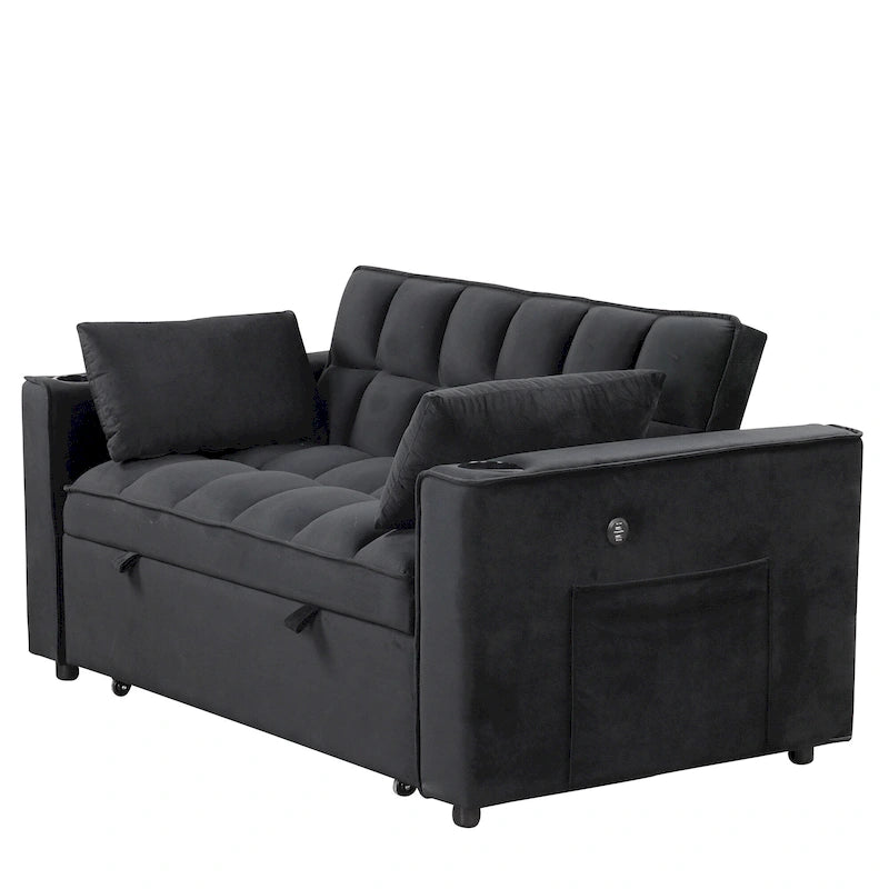 58" Convertible Sofa Bed with Cup Holder & USB Port – Milk White / Pink / Grey / Black – Seats 1
