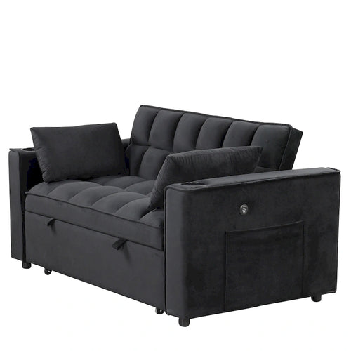 58" Convertible Sofa Bed with Cup Holder & USB Port – Milk White / Pink / Grey / Black – Seats 1