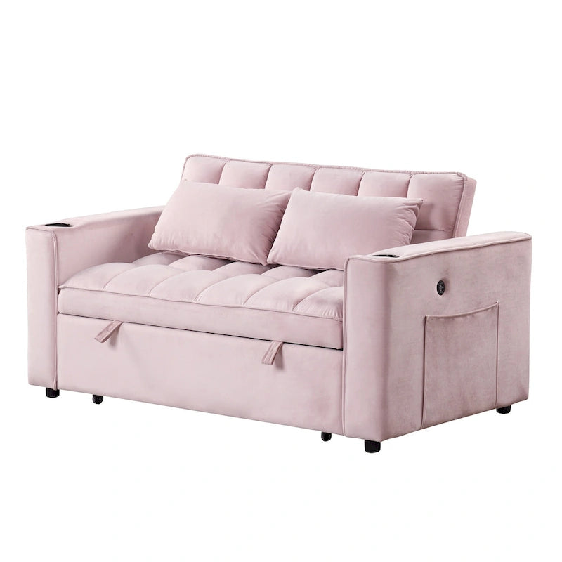 Canapé-lit convertible de 58 pouces avec porte-gobelet et port USB – Blanc lait / Rose / Gris / Noir – 1 place