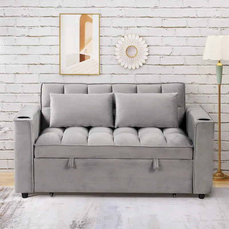 Canapé-lit convertible de 58 pouces avec porte-gobelet et port USB – Blanc lait / Rose / Gris / Noir – 1 place
