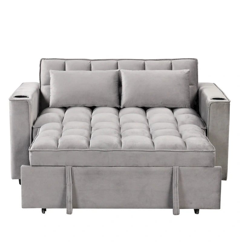Canapé-lit convertible de 58 pouces avec porte-gobelet et port USB – Blanc lait / Rose / Gris / Noir – 1 place