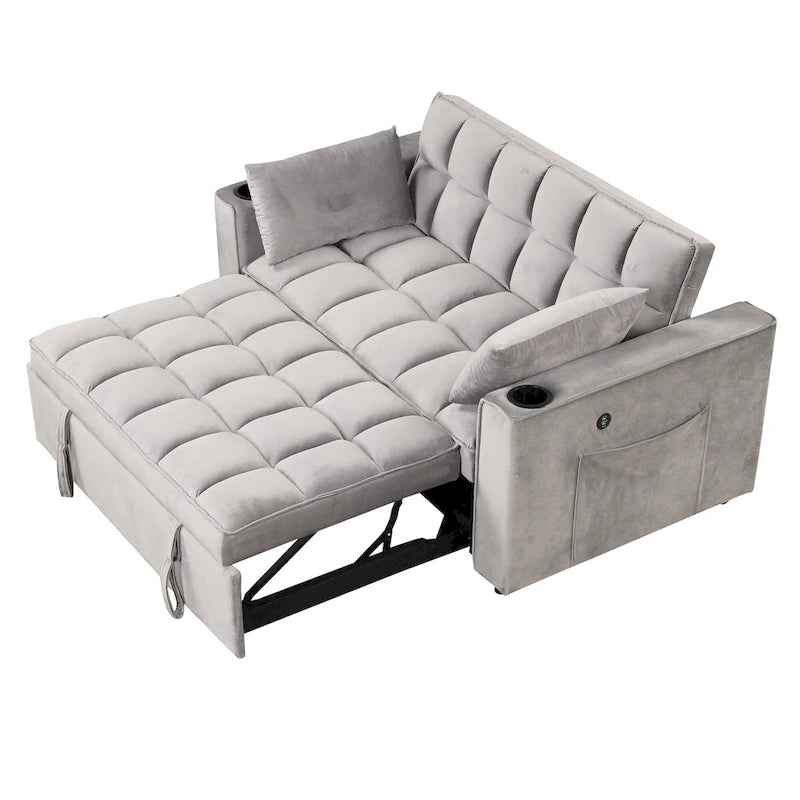 Canapé-lit convertible de 58 pouces avec porte-gobelet et port USB – Blanc lait / Rose / Gris / Noir – 1 place