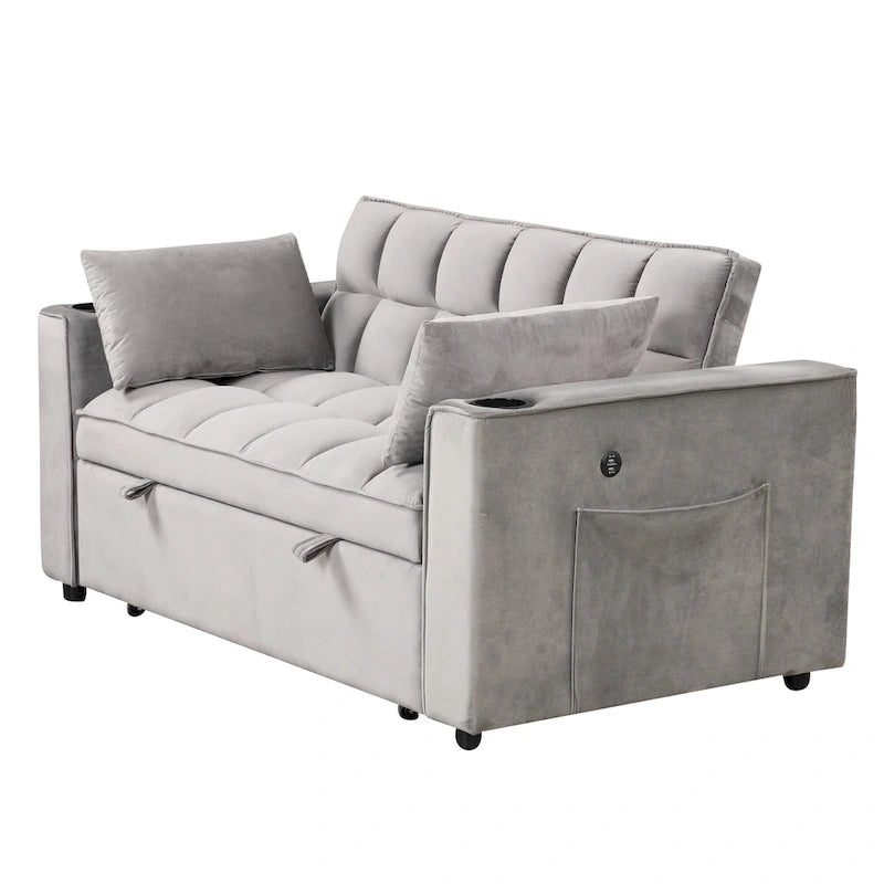 Canapé-lit convertible de 58 pouces avec porte-gobelet et port USB – Blanc lait / Rose / Gris / Noir – 1 place